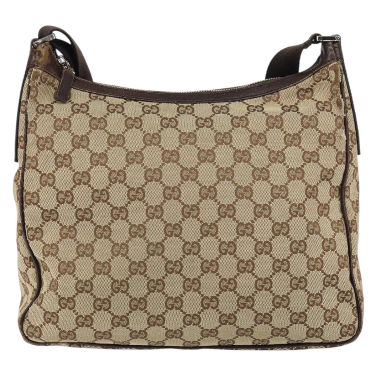 GUCCI GG Canvas Shoulder Bag Beige Silver 131211 Auth gh1532