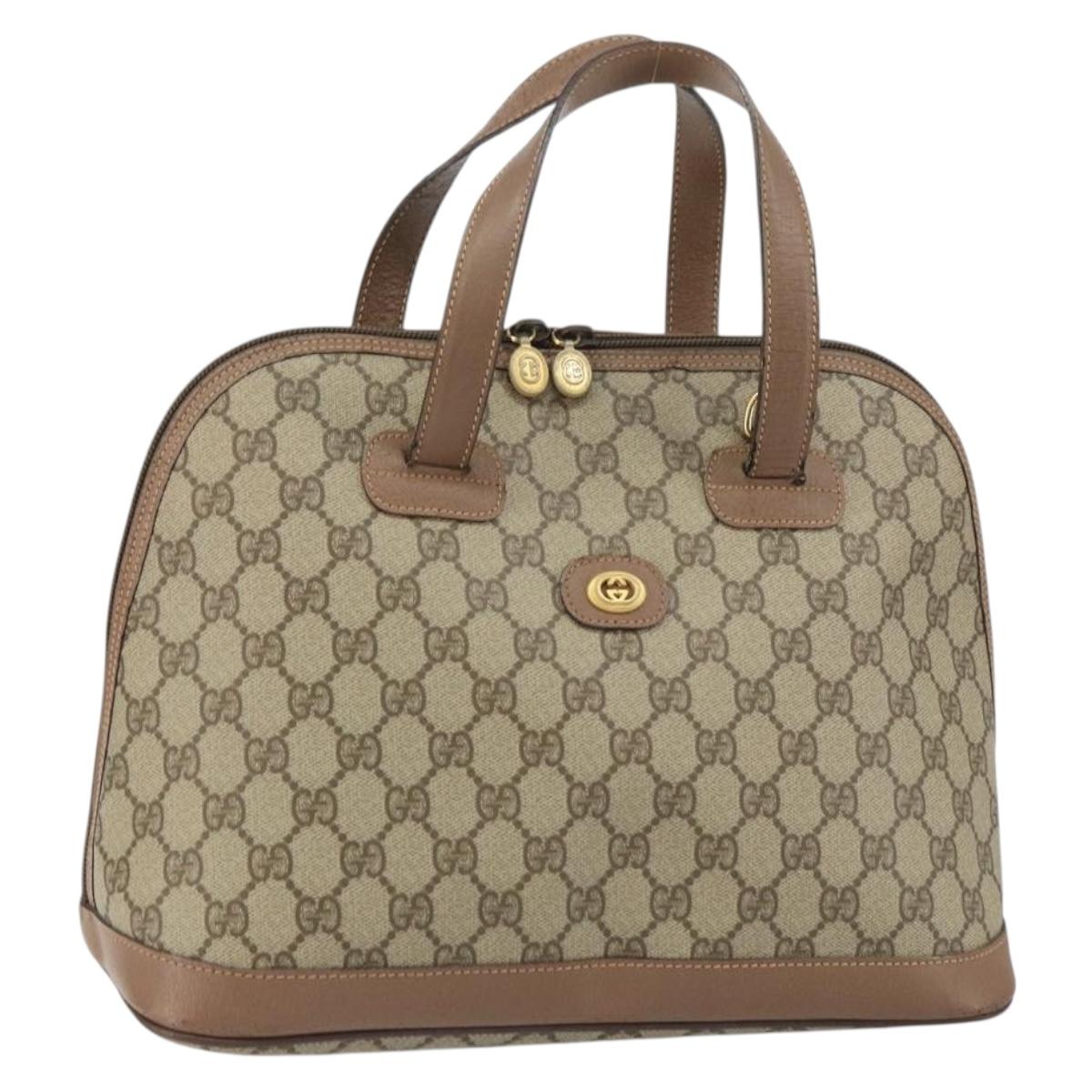 GUCCI GG Supreme Hand Bag PVC Beige Gold Auth gh1534
