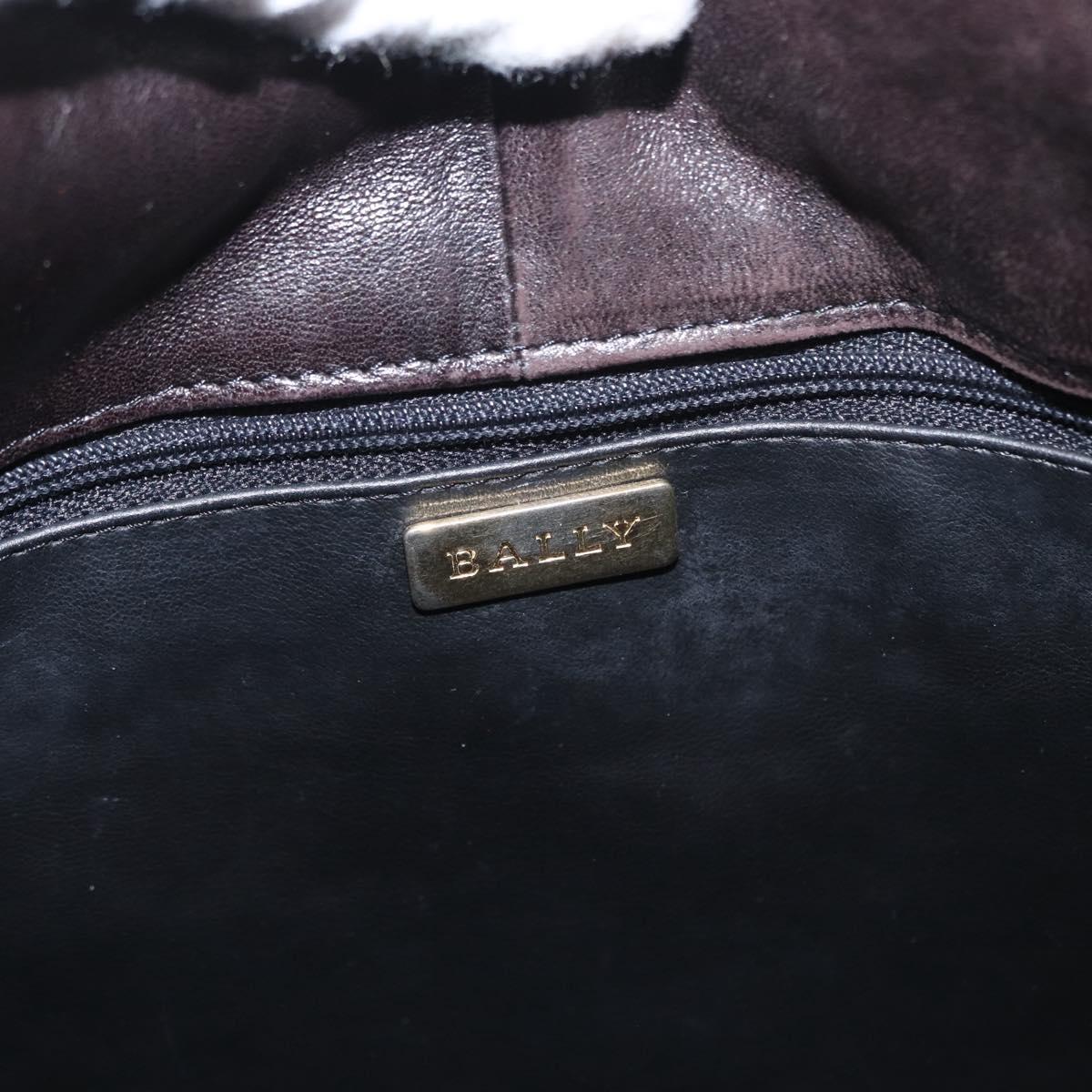BALLY Chain Shoulder Bag Leather Brown Gold Auth gh1537