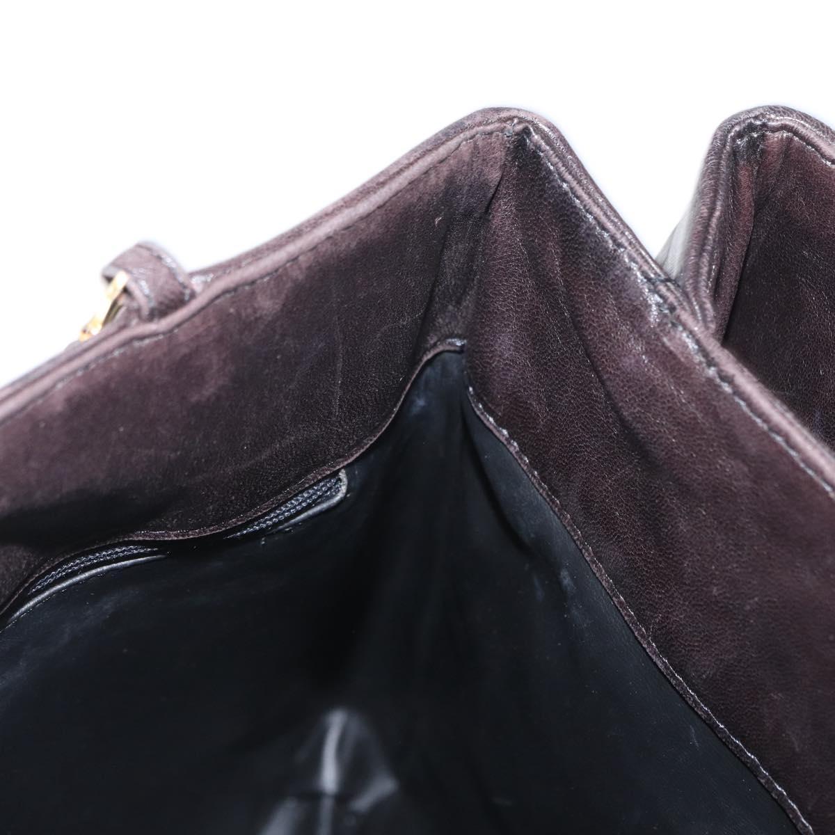 BALLY Chain Shoulder Bag Leather Brown Gold Auth gh1537