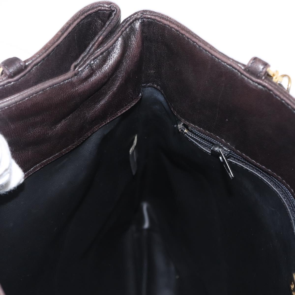 BALLY Chain Shoulder Bag Leather Brown Gold Auth gh1537