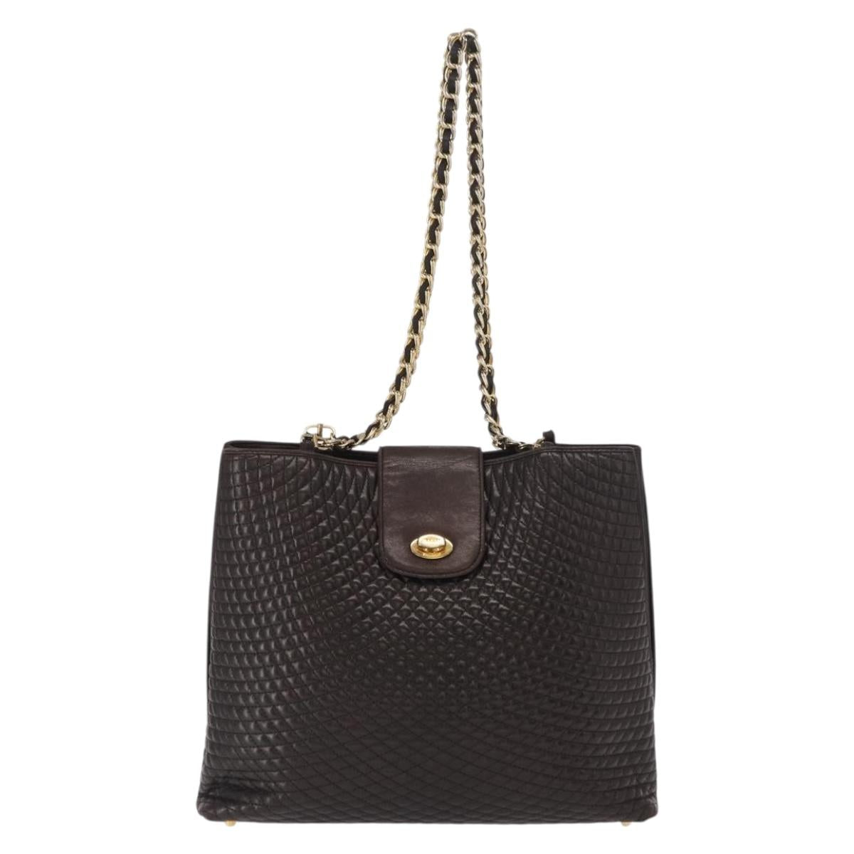 BALLY Chain Shoulder Bag Leather Brown Gold Auth gh1537