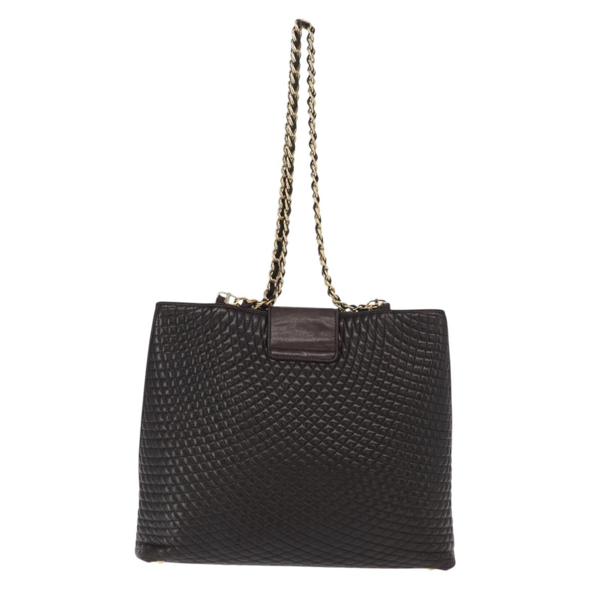 BALLY Chain Shoulder Bag Leather Brown Gold Auth gh1537