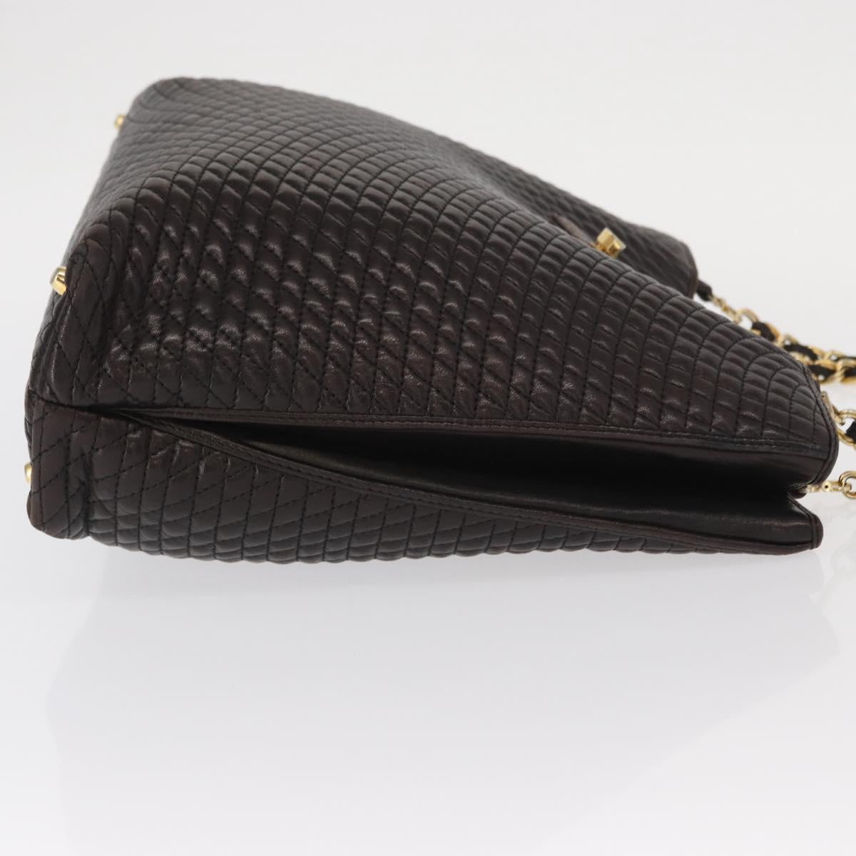 BALLY Chain Shoulder Bag Leather Brown Gold Auth gh1537