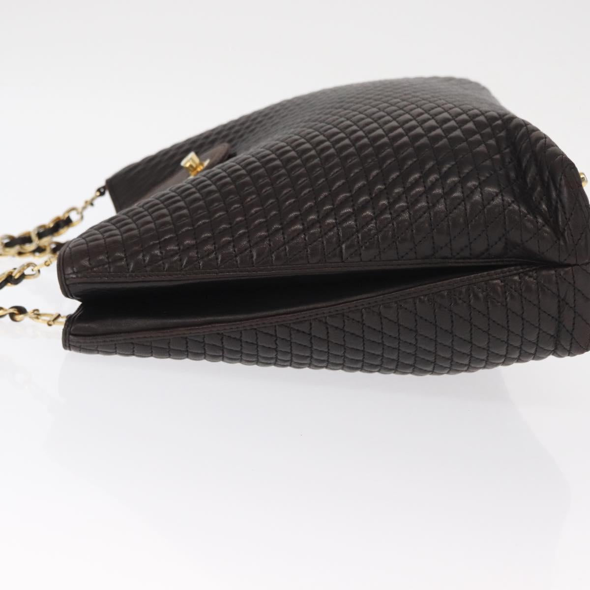 BALLY Chain Shoulder Bag Leather Brown Gold Auth gh1537