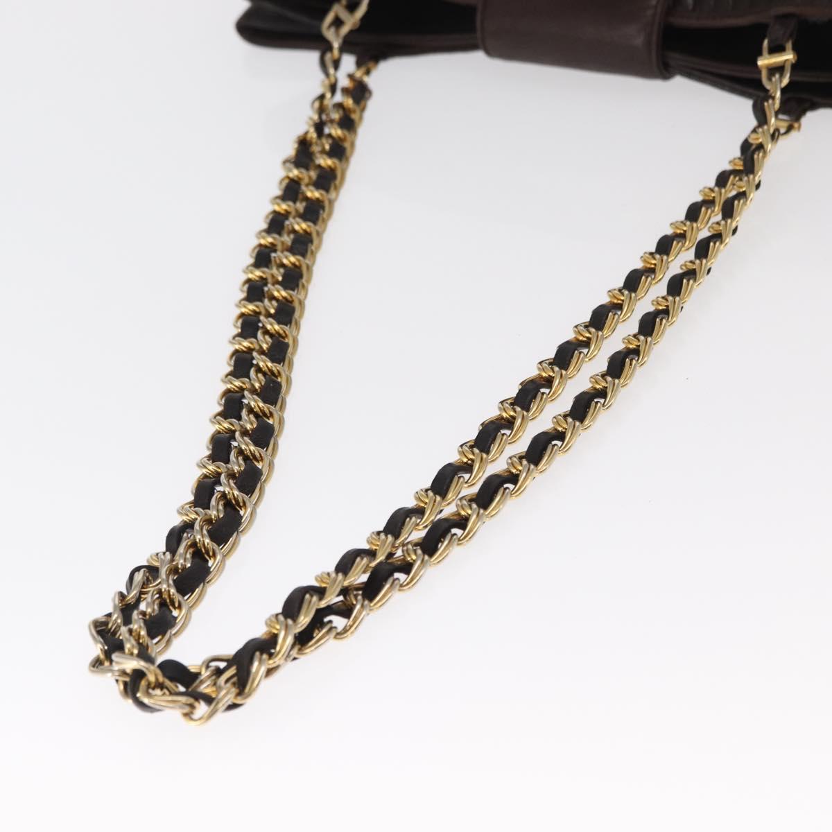 BALLY Chain Shoulder Bag Leather Brown Gold Auth gh1537
