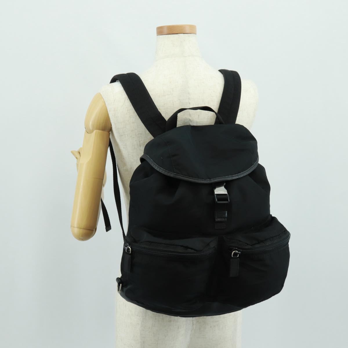 PRADA Backpack Nylon Black Silver Auth gh1538