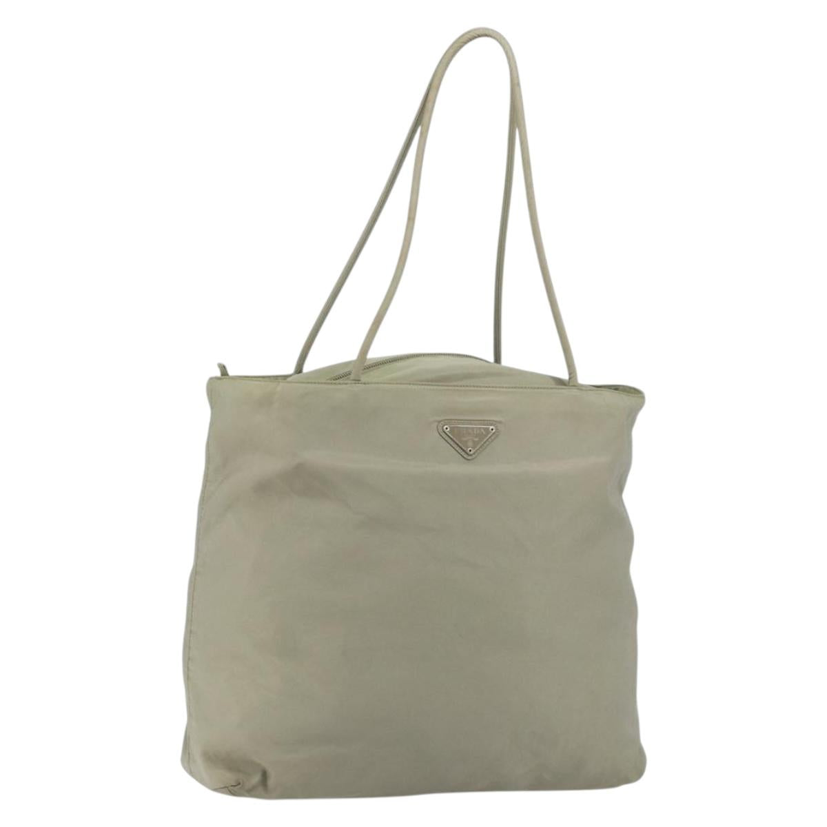 PRADA Tote Bag Nylon Khaki Silver Auth gh1543