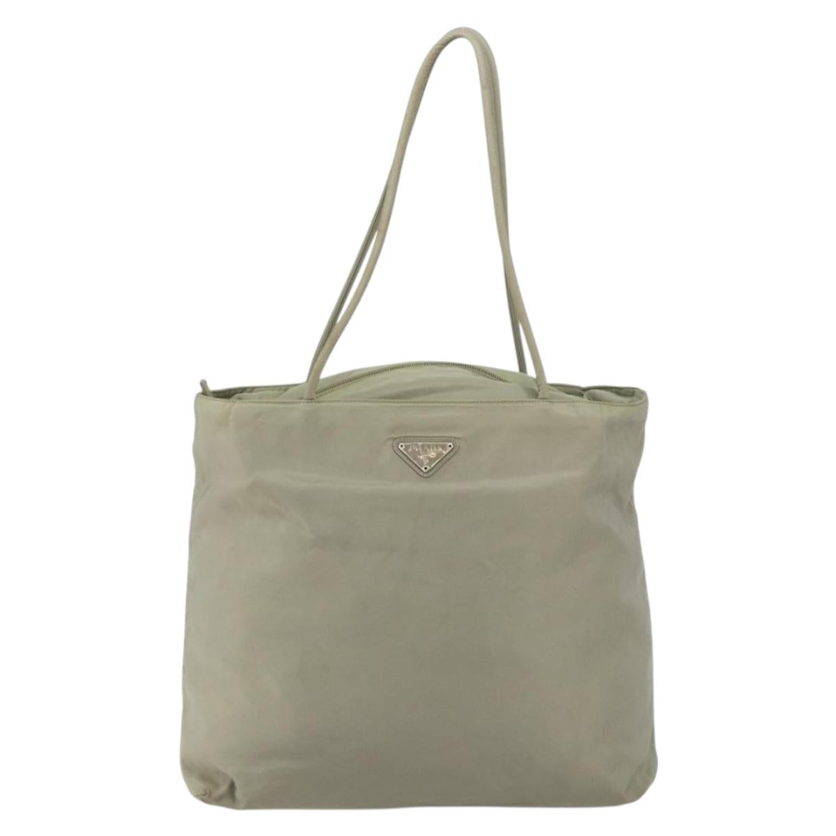 PRADA Tote Bag Nylon Khaki Silver Auth gh1543