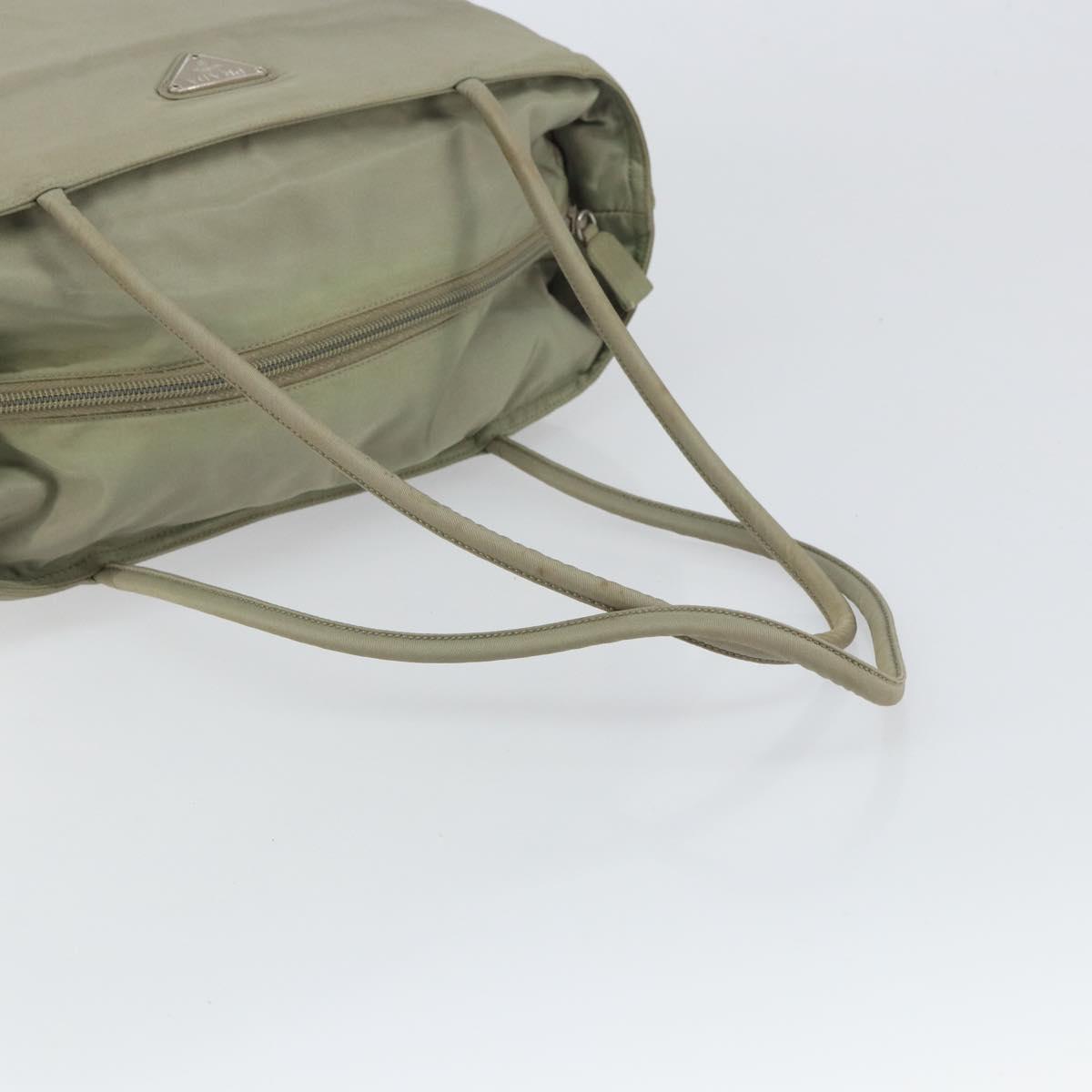 PRADA Tote Bag Nylon Khaki Silver Auth gh1543