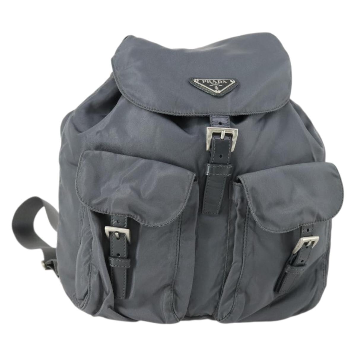 PRADA Backpack Nylon Gray Silver Auth gh1547