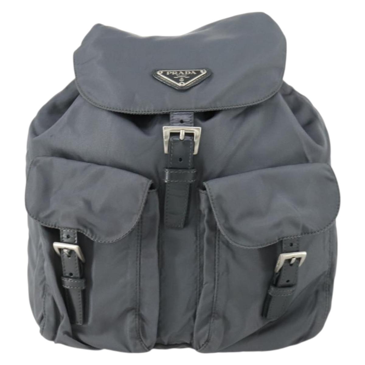 PRADA Backpack Nylon Gray Silver Auth gh1547