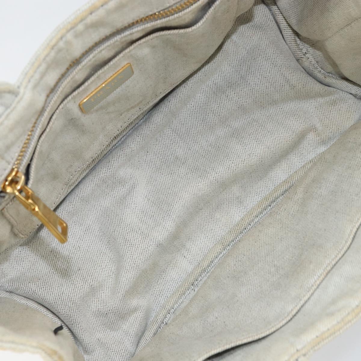 PRADA Canapa PM Hand Bag Canvas Beige Gold Auth gh1549