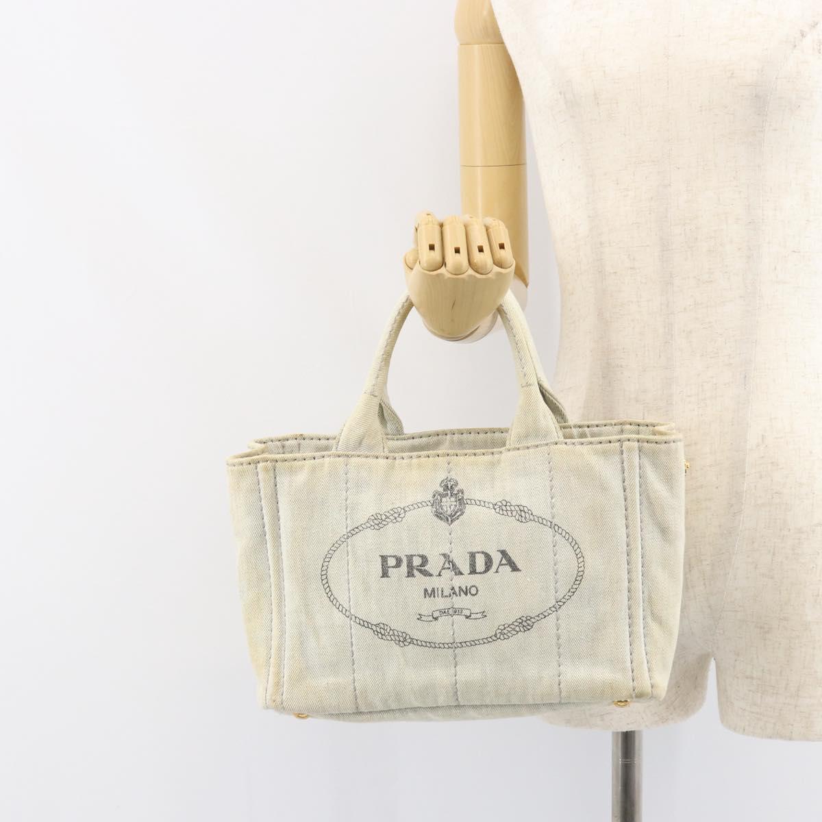 PRADA Canapa PM Hand Bag Canvas Beige Gold Auth gh1549