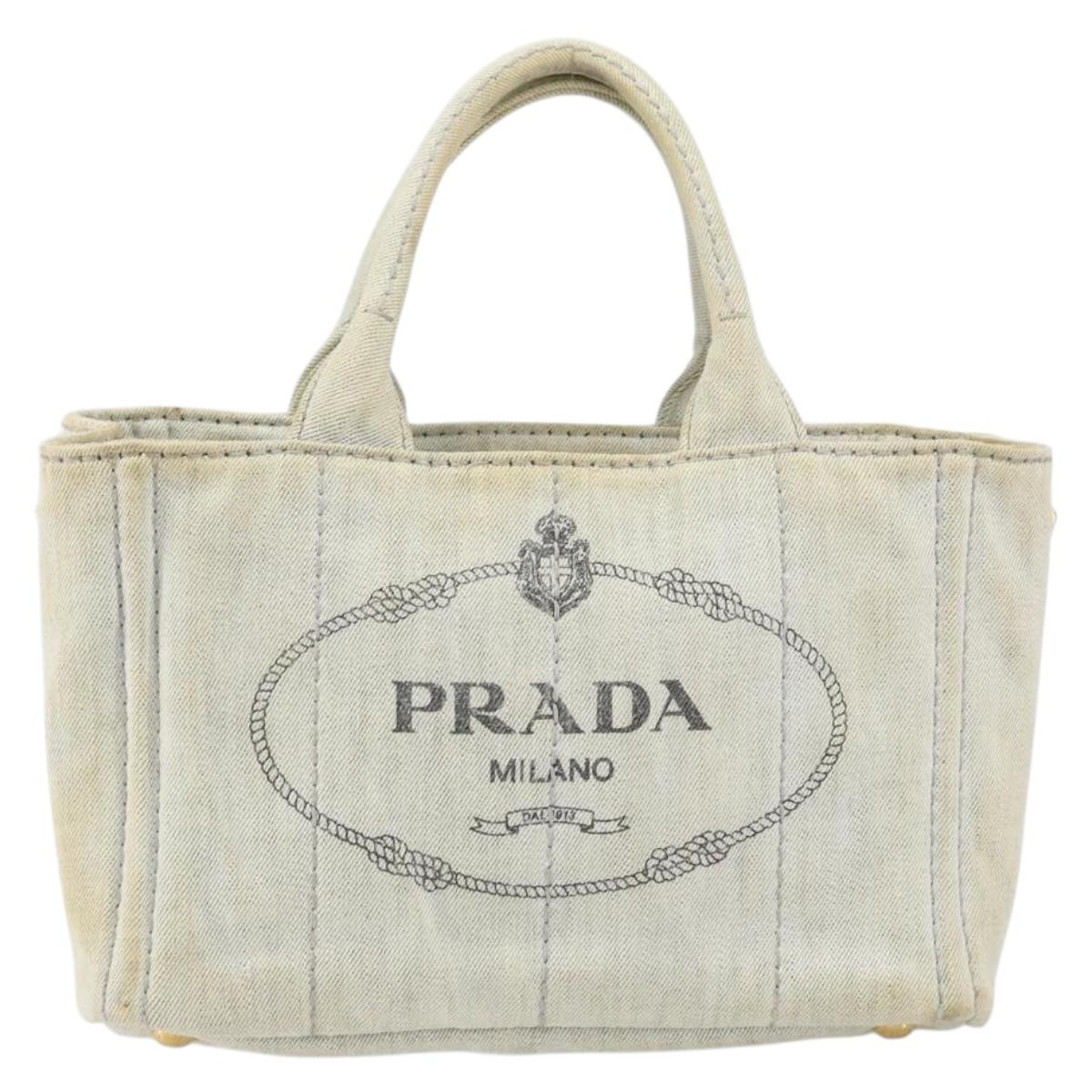 PRADA Canapa PM Hand Bag Canvas Beige Gold Auth gh1549