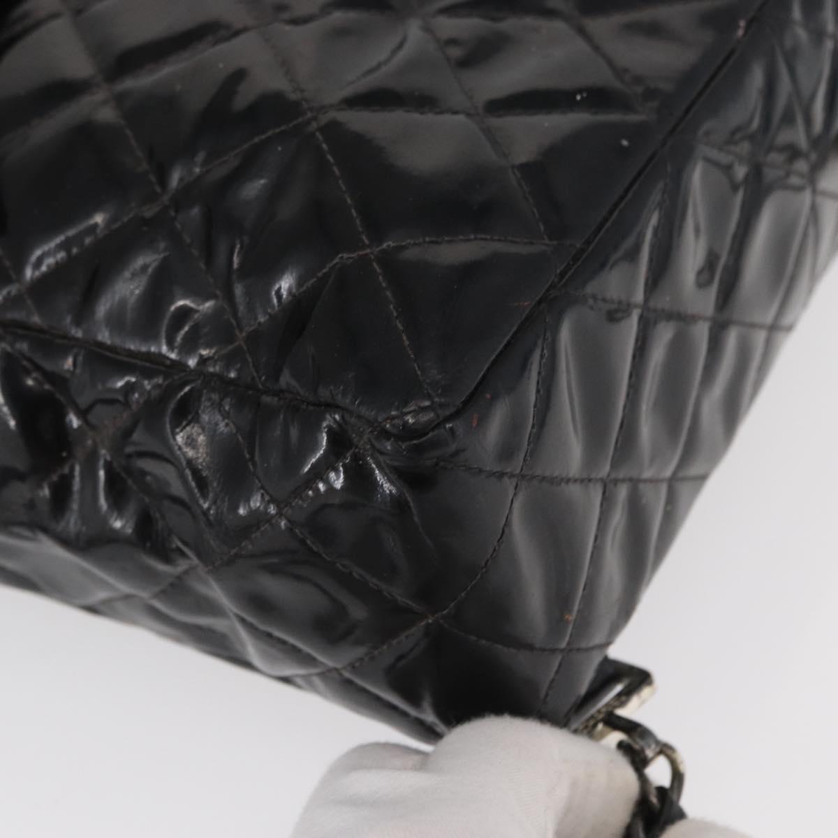 CHANEL Matelasse 25 Chain Backpack Enamel Black Silver CC Auth gh1554