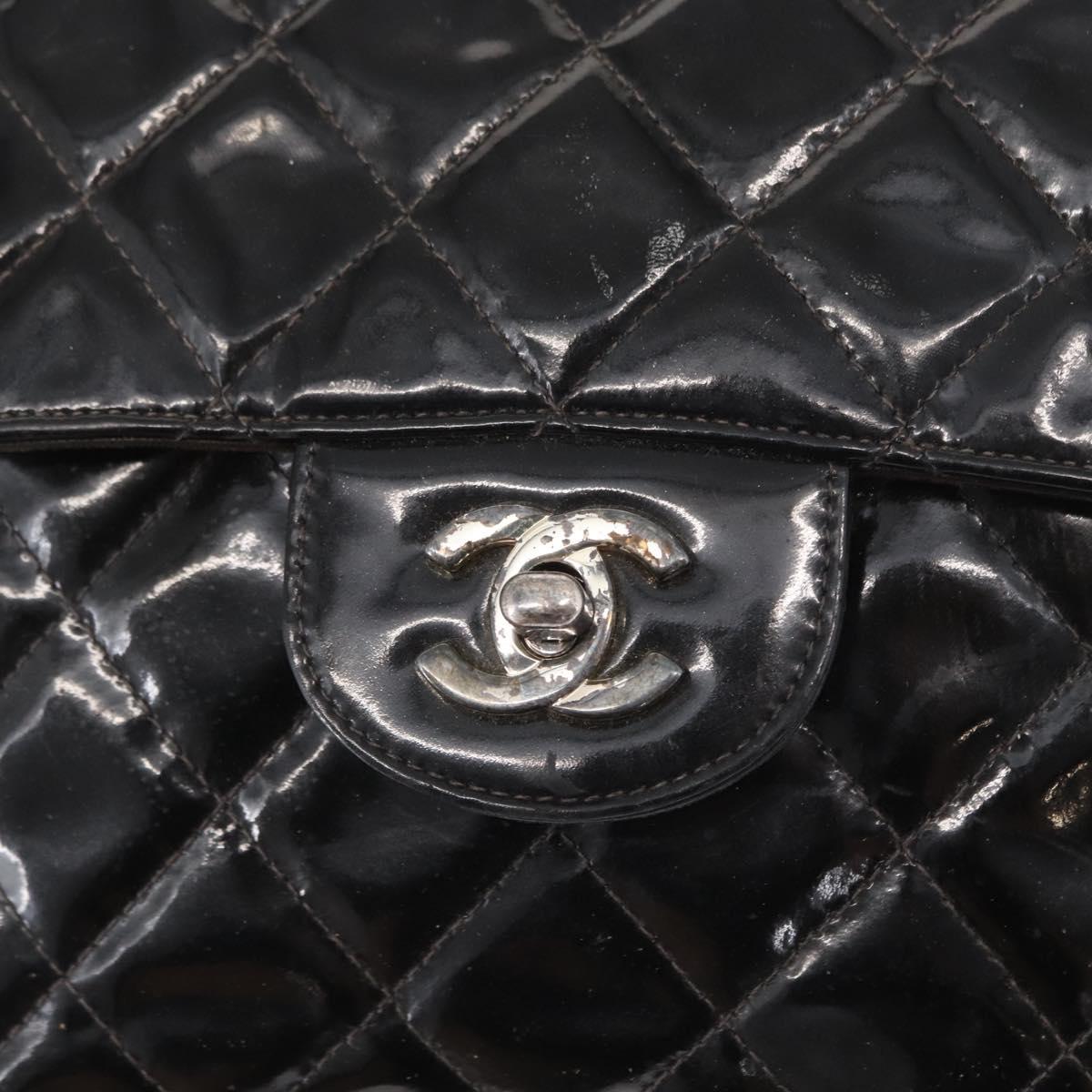 CHANEL Matelasse 25 Chain Backpack Enamel Black Silver CC Auth gh1554