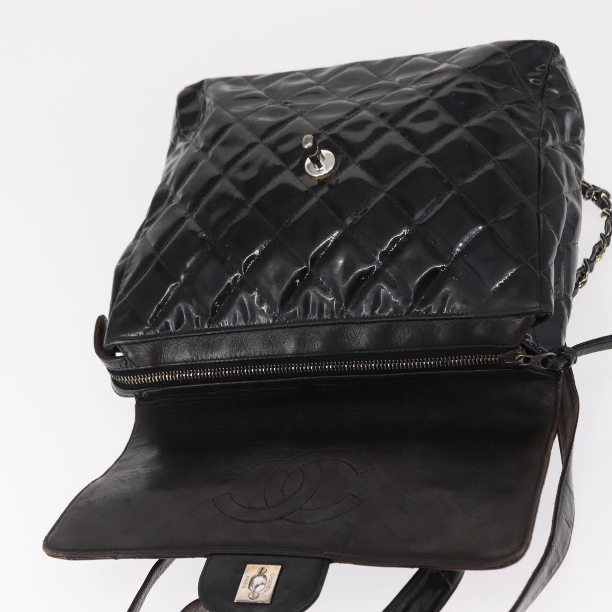 CHANEL Matelasse 25 Chain Backpack Enamel Black Silver CC Auth gh1554