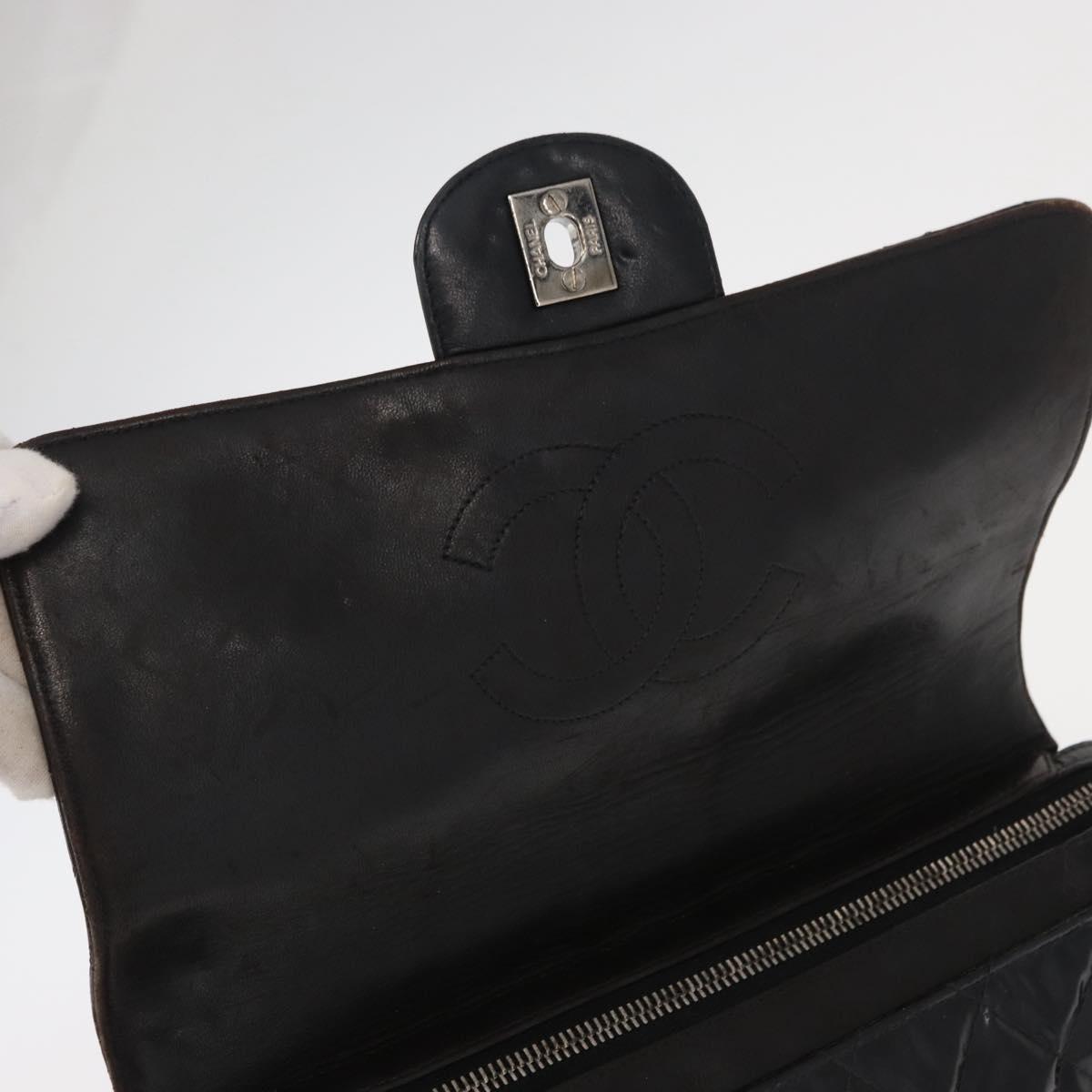 CHANEL Matelasse 25 Chain Backpack Enamel Black Silver CC Auth gh1554