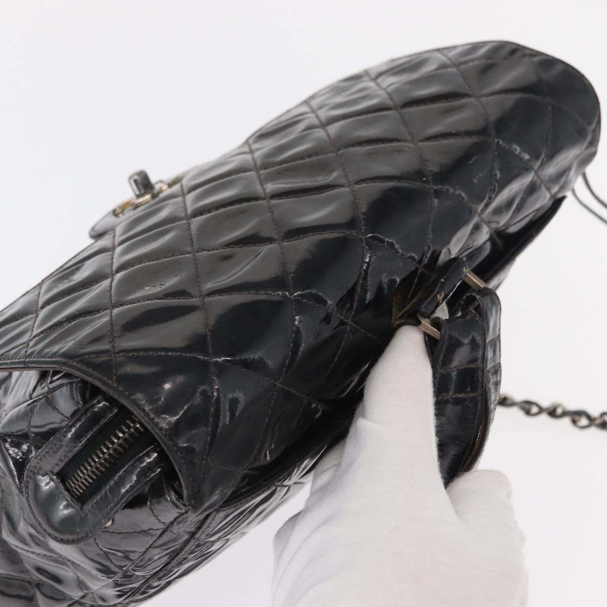 CHANEL Matelasse 25 Chain Backpack Enamel Black Silver CC Auth gh1554