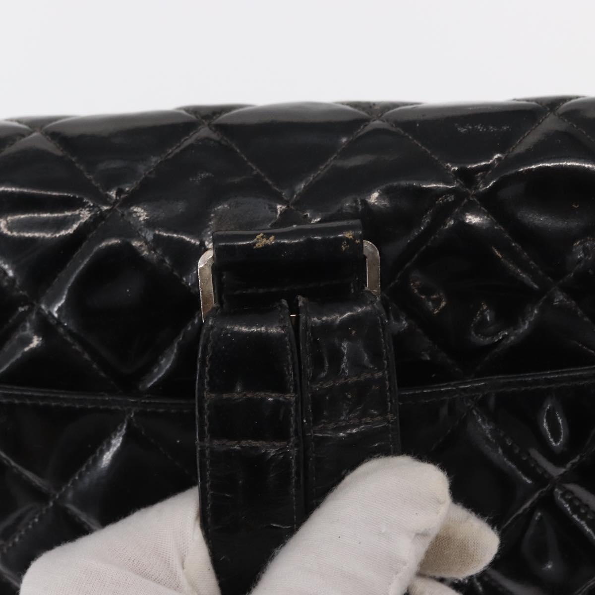CHANEL Matelasse 25 Chain Backpack Enamel Black Silver CC Auth gh1554