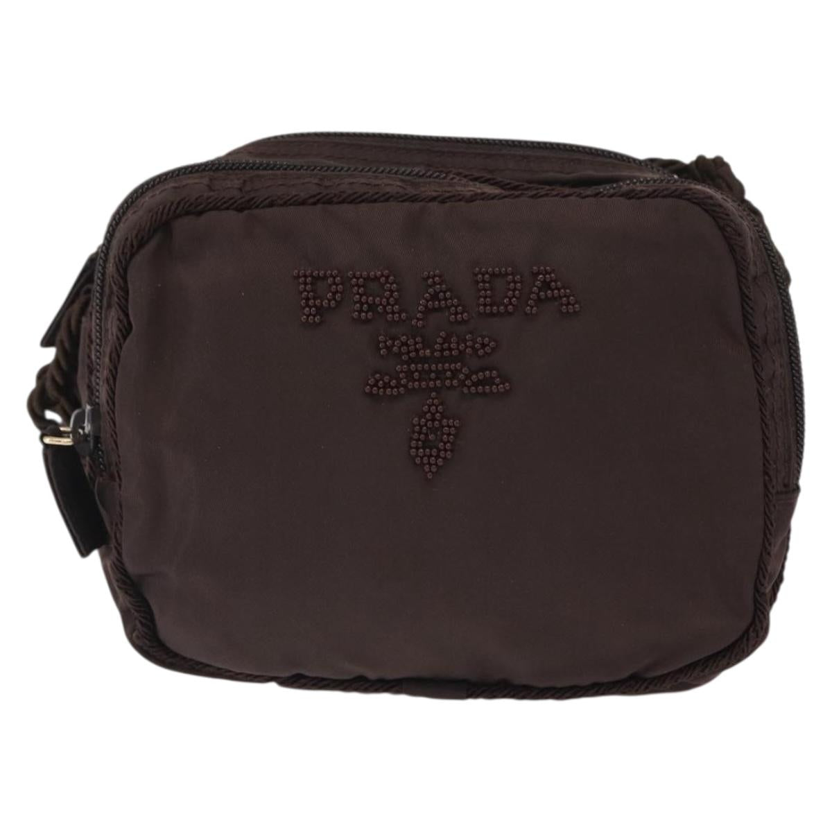 PRADA Shoulder Bag Nylon Brown Gold Auth gh1558