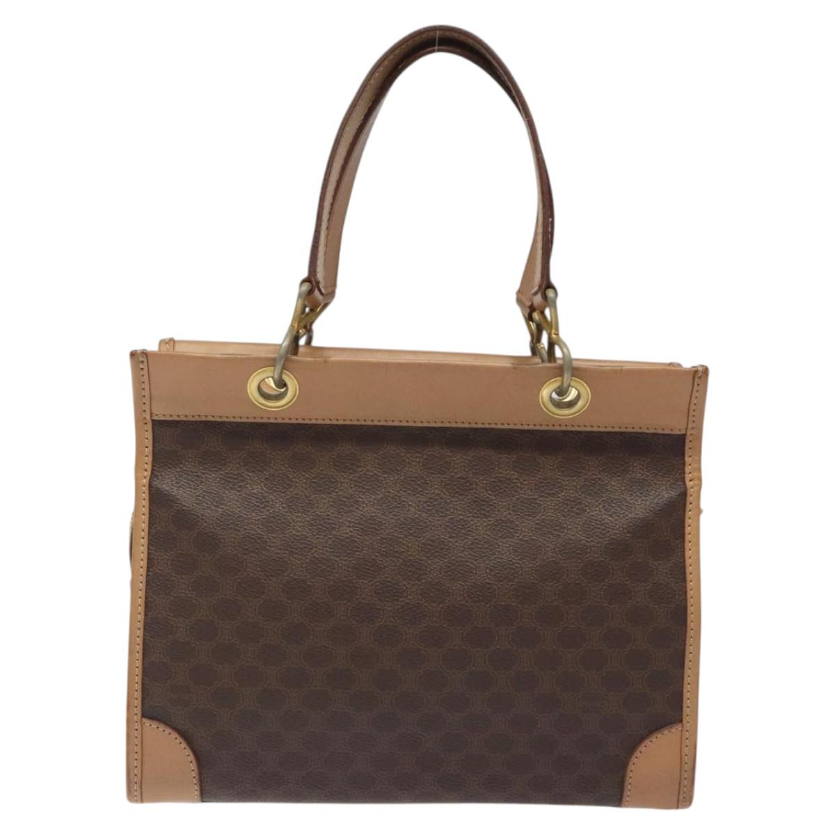CELINE Macadam Canvas Hand Bag PVC Leather Brown Gold Auth gh161