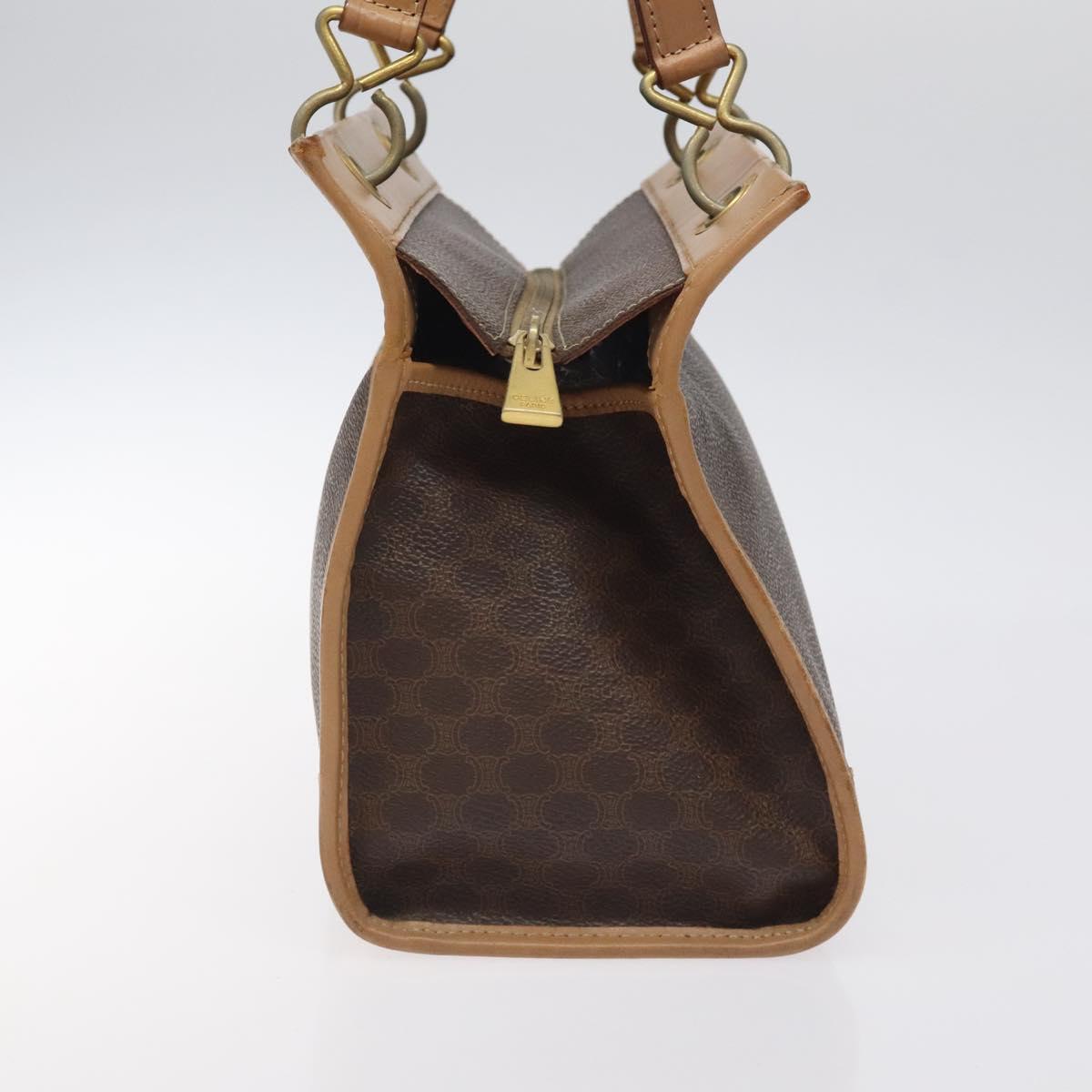 CELINE Macadam Canvas Hand Bag PVC Leather Brown Gold Auth gh161