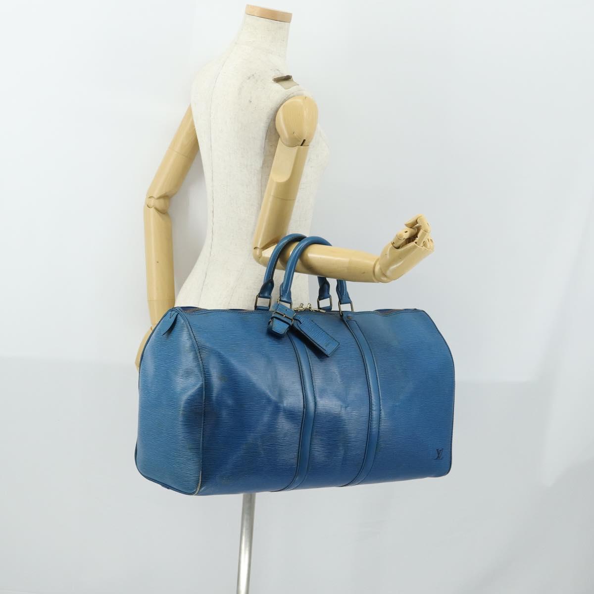LOUIS VUITTON Epi Keepall 50 Boston Bag Blue M42965 LV Auth gh1615