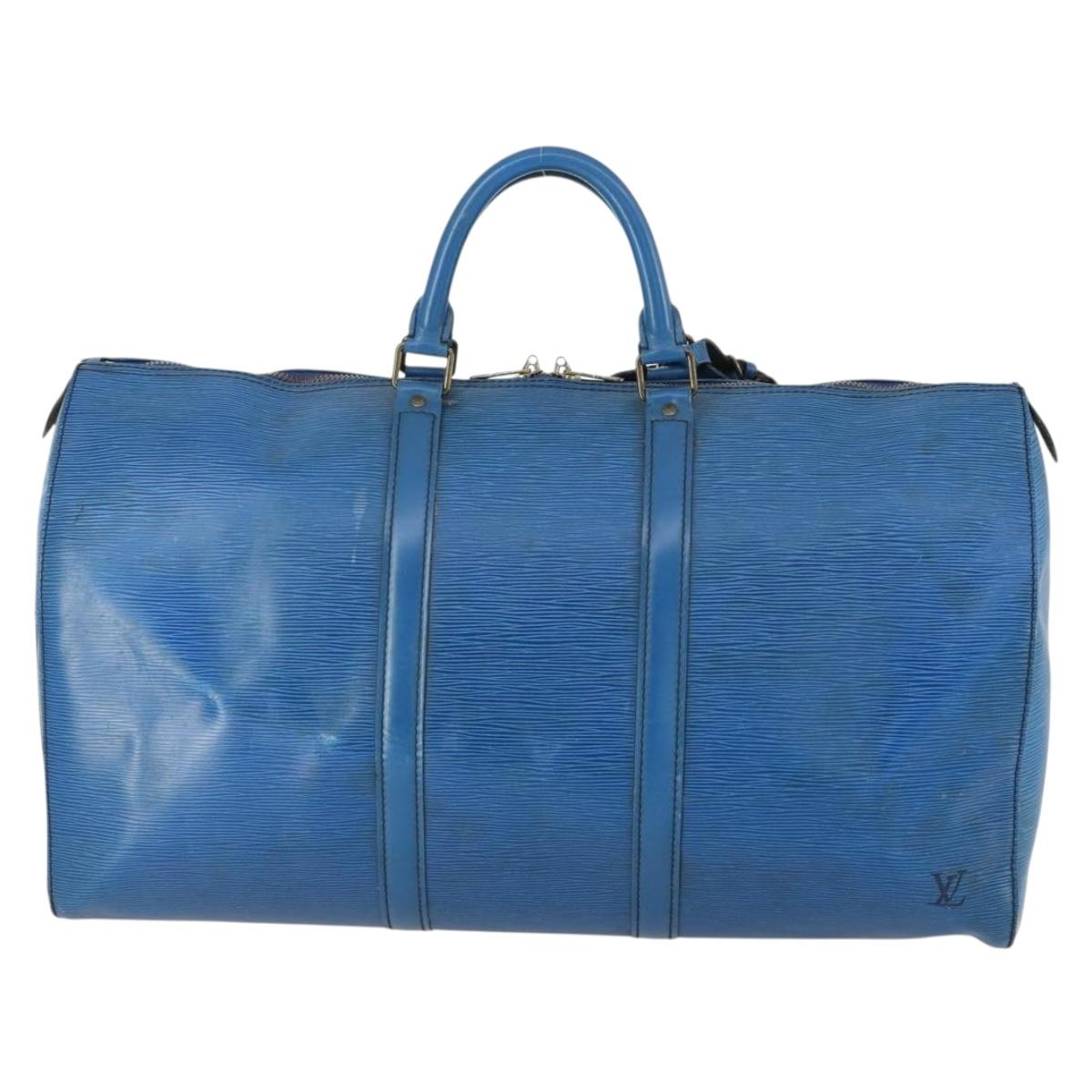 LOUIS VUITTON Epi Keepall 50 Boston Bag Blue M42965 LV Auth gh1615