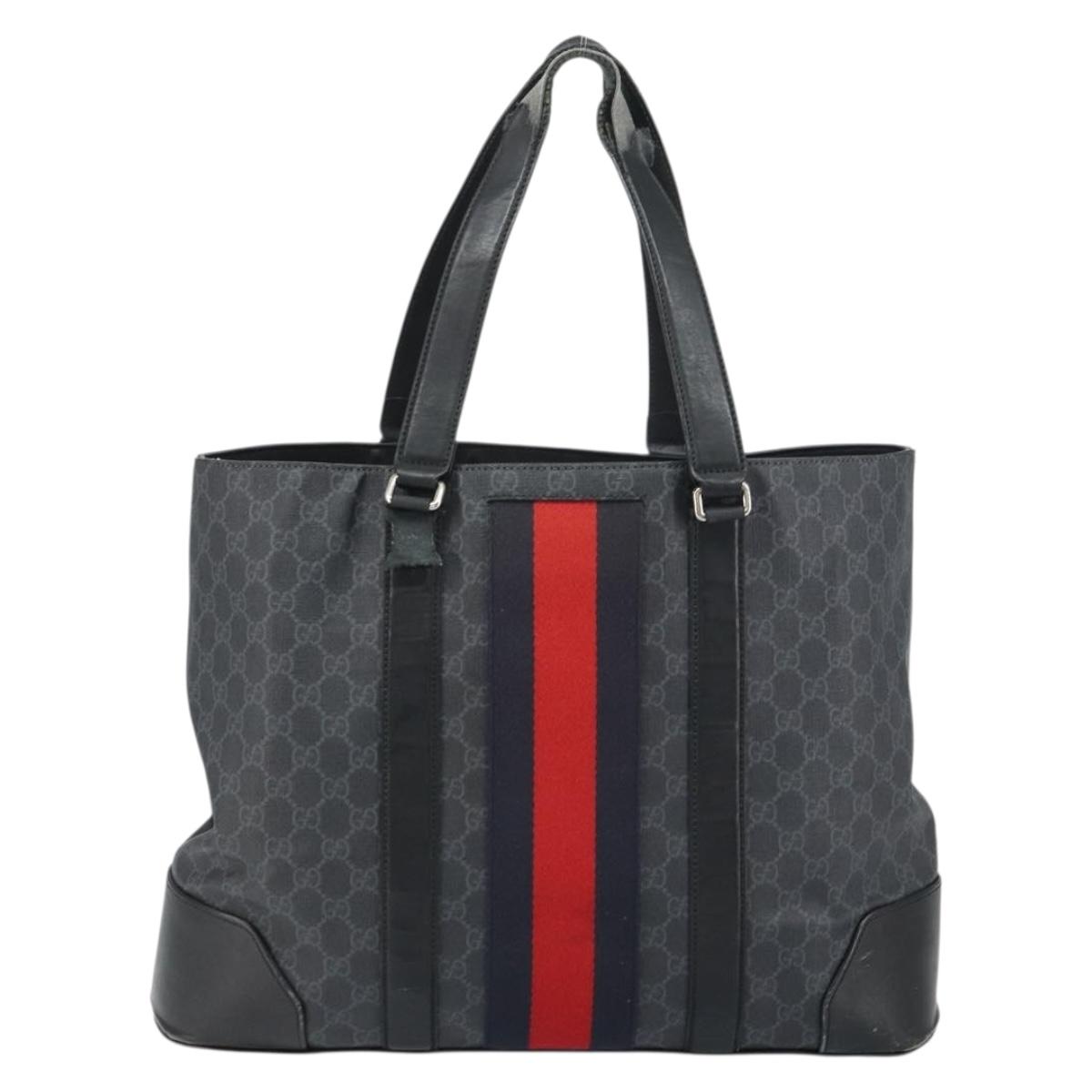 GUCCI GG Supreme Sherry Line Tote Bag PVC Red Black 495560 Auth gh1621