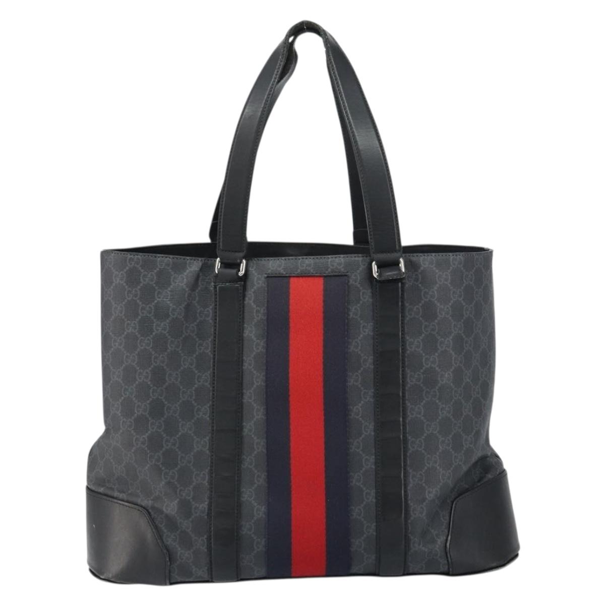 GUCCI GG Supreme Sherry Line Tote Bag PVC Red Black 495560 Auth gh1621