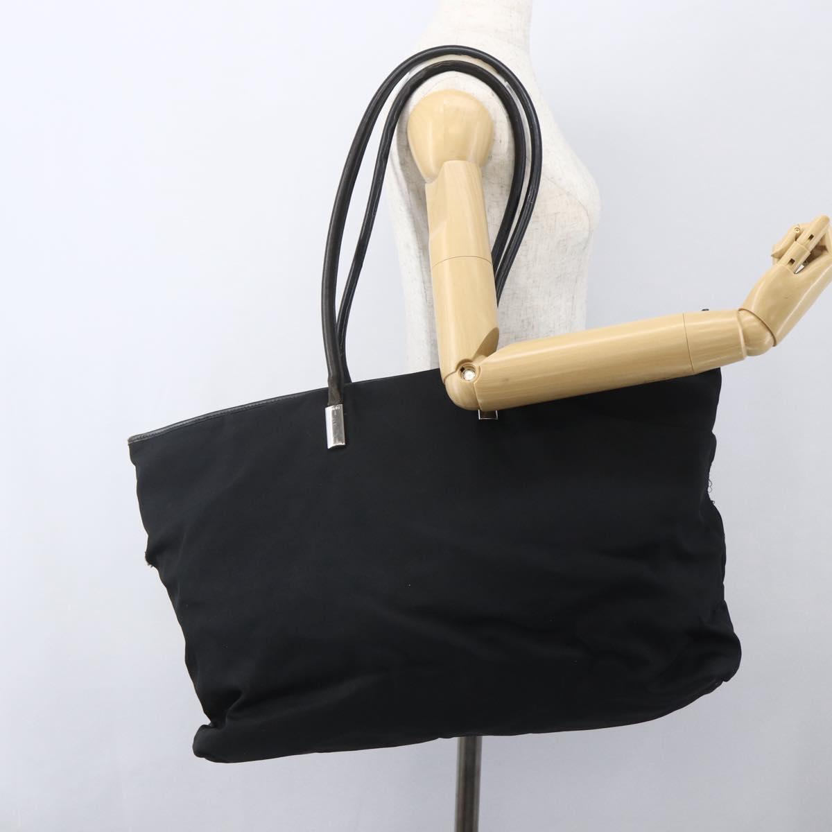 GUCCI Tote Bag Nylon Black Silver 002 2123 0455 Auth gh1622