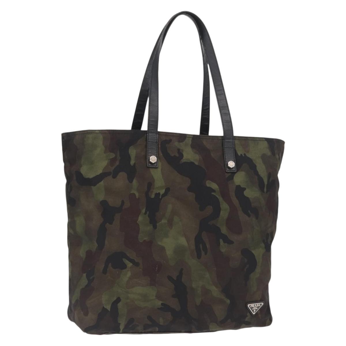 PRADA Camouflage Tote Bag Nylon Khaki Auth gh1628