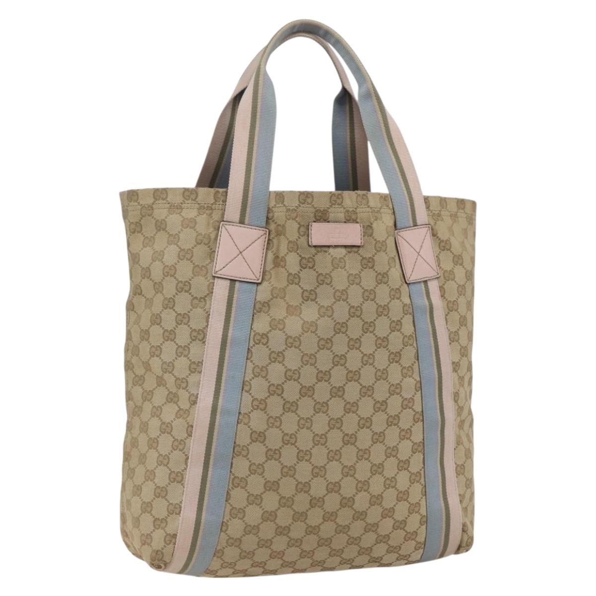 GUCCI GG Canvas Sherry Line Tote Bag Beige Pink Light blue 189669 Auth gh1631