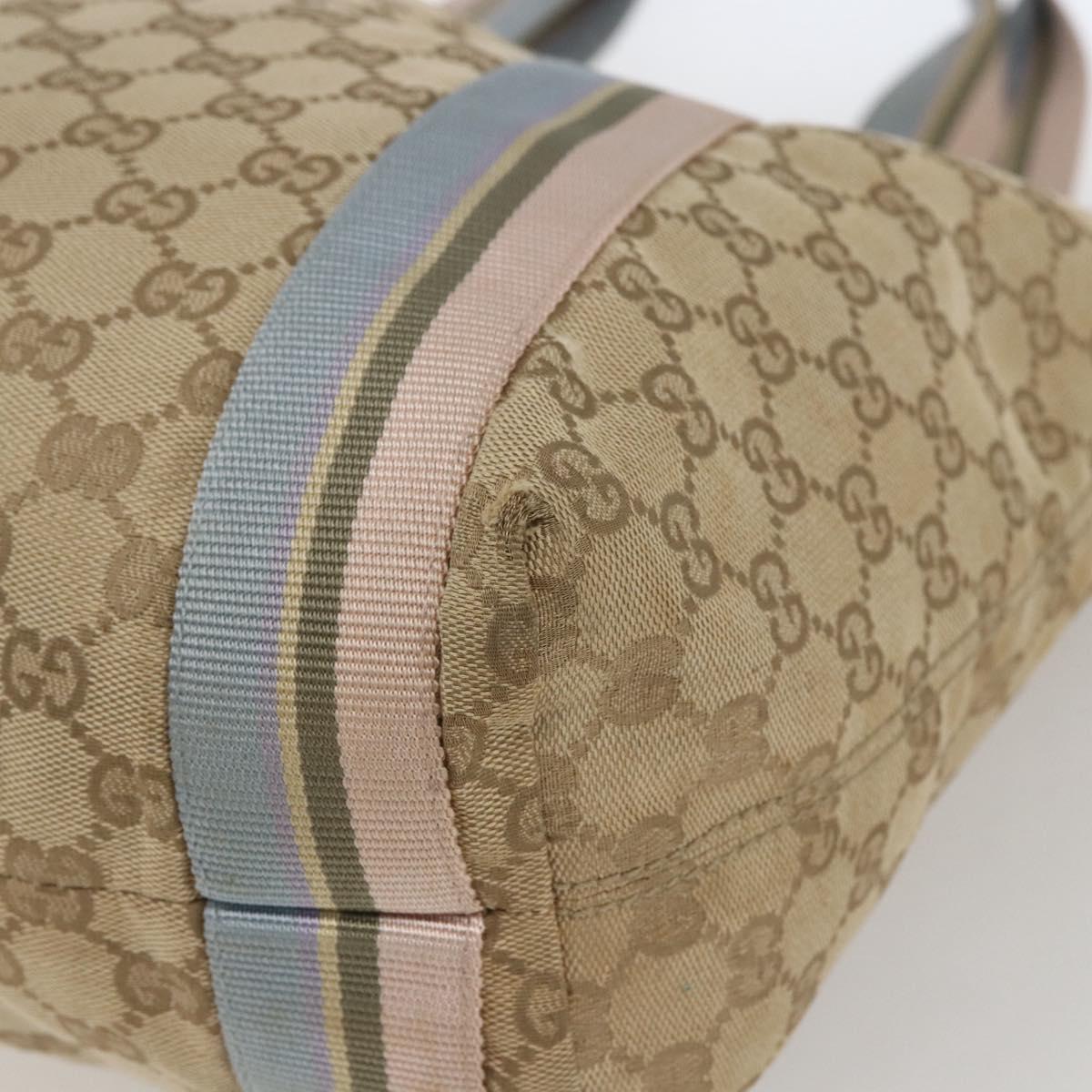 GUCCI GG Canvas Sherry Line Tote Bag Beige Pink Light blue 189669 Auth gh1631