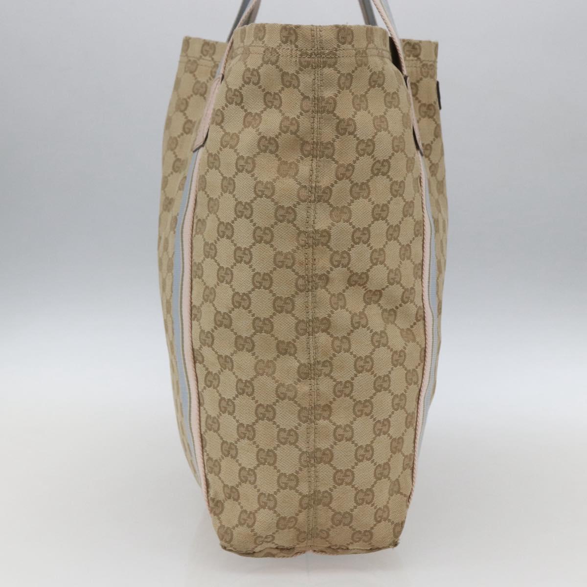 GUCCI GG Canvas Sherry Line Tote Bag Beige Pink Light blue 189669 Auth gh1631