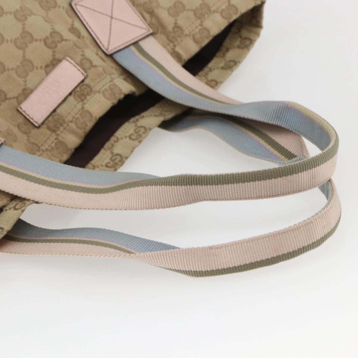 GUCCI GG Canvas Sherry Line Tote Bag Beige Pink Light blue 189669 Auth gh1631