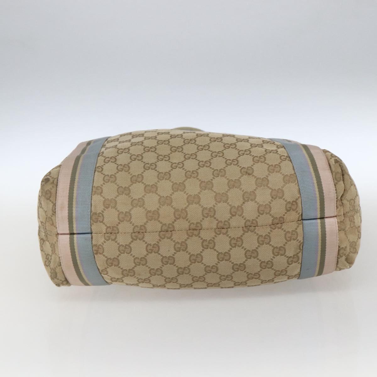 GUCCI GG Canvas Sherry Line Tote Bag Beige Pink Light blue 189669 Auth gh1631