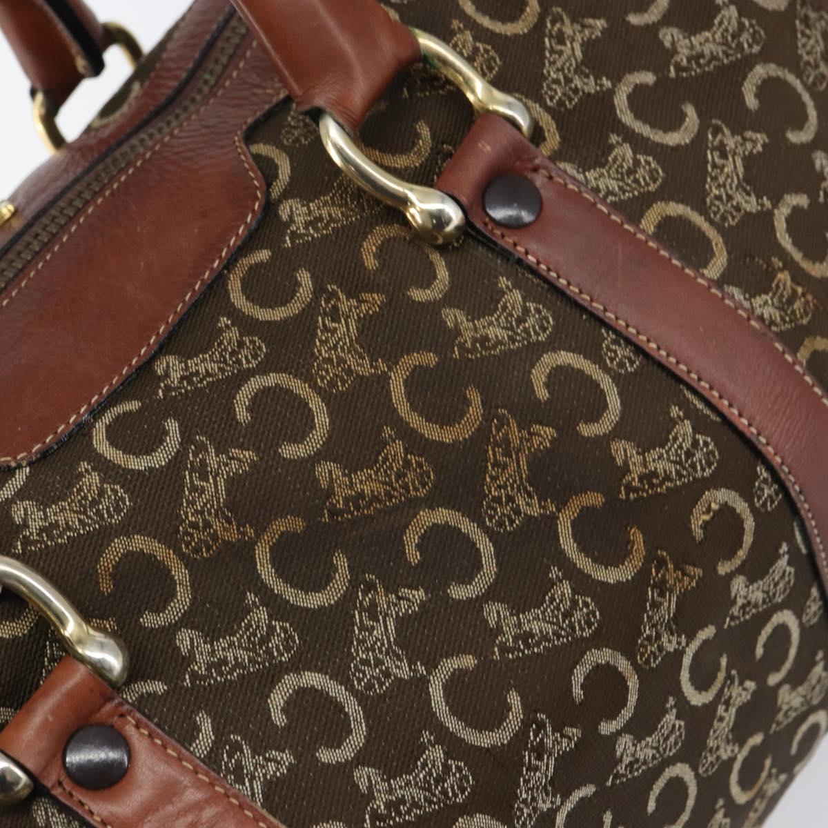 CELINE C Macadam Canvas Horse Carriage Hand Bag Brown Gold Auth gh1632
