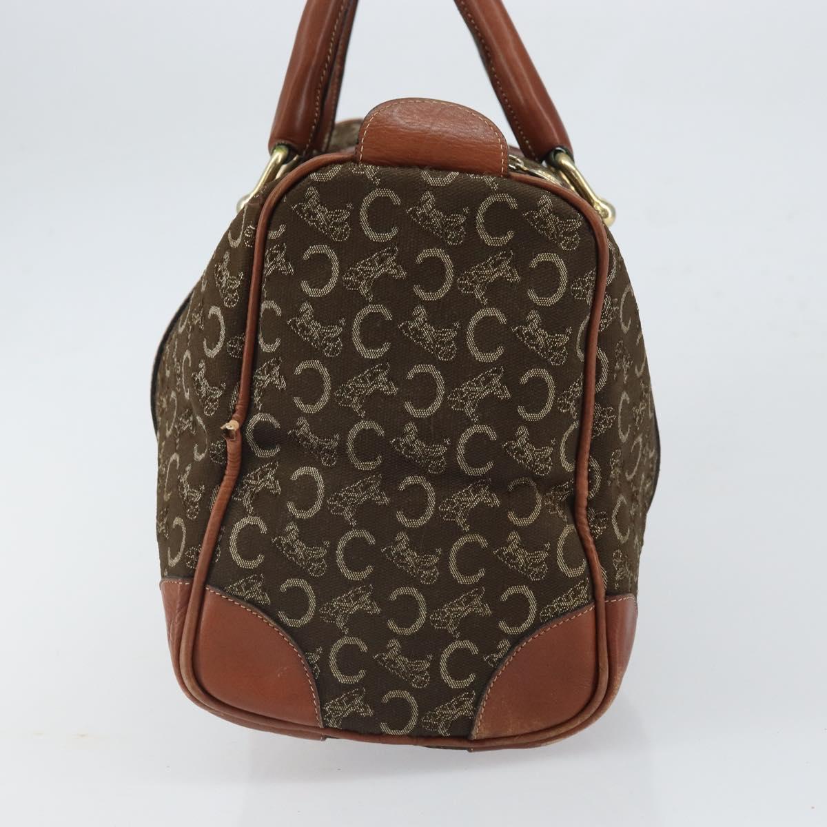 CELINE C Macadam Canvas Horse Carriage Hand Bag Brown Gold Auth gh1632