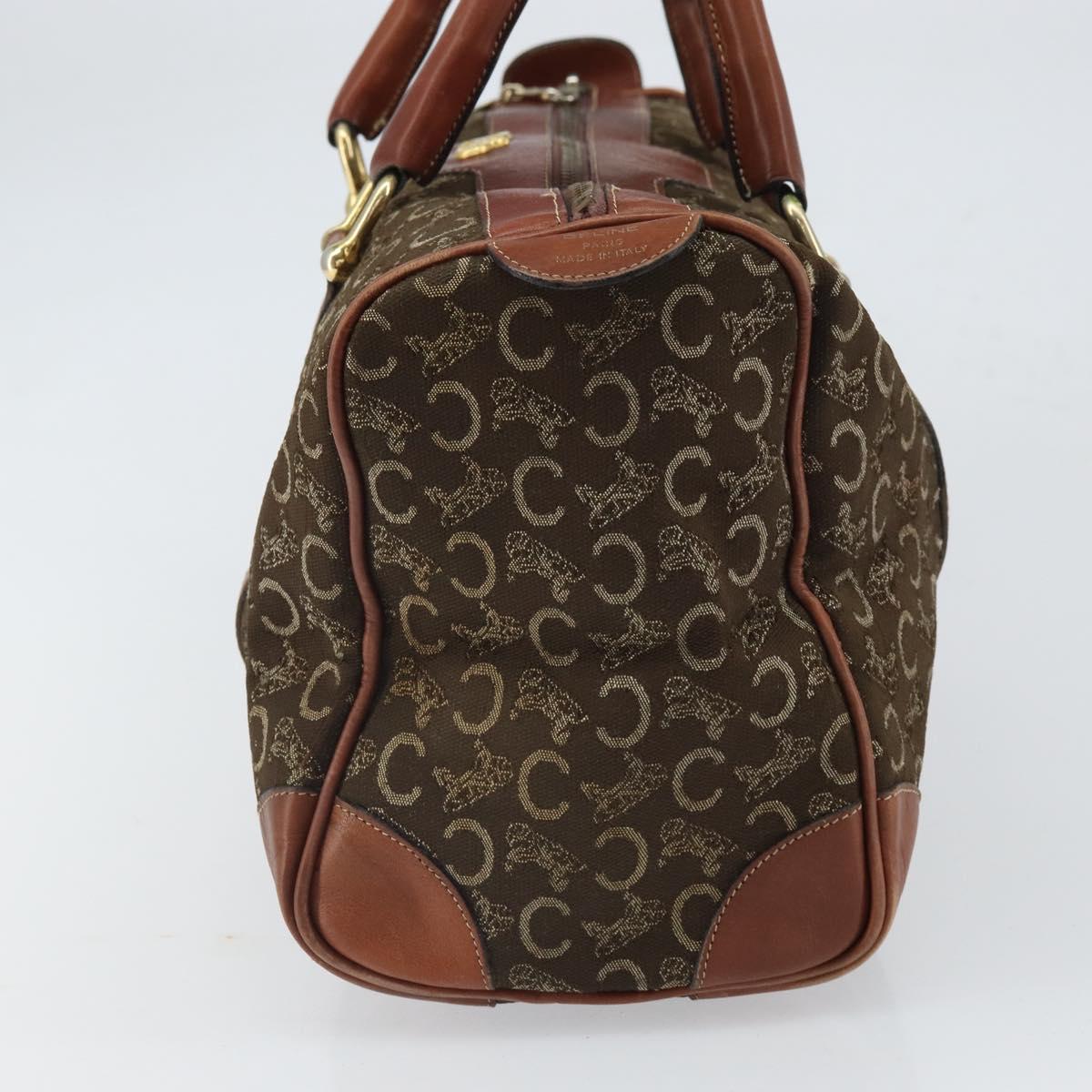 CELINE C Macadam Canvas Horse Carriage Hand Bag Brown Gold Auth gh1632