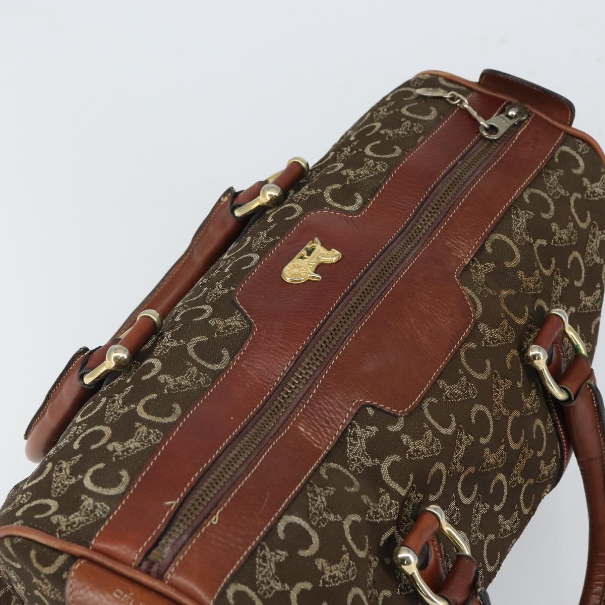 CELINE C Macadam Canvas Horse Carriage Hand Bag Brown Gold Auth gh1632