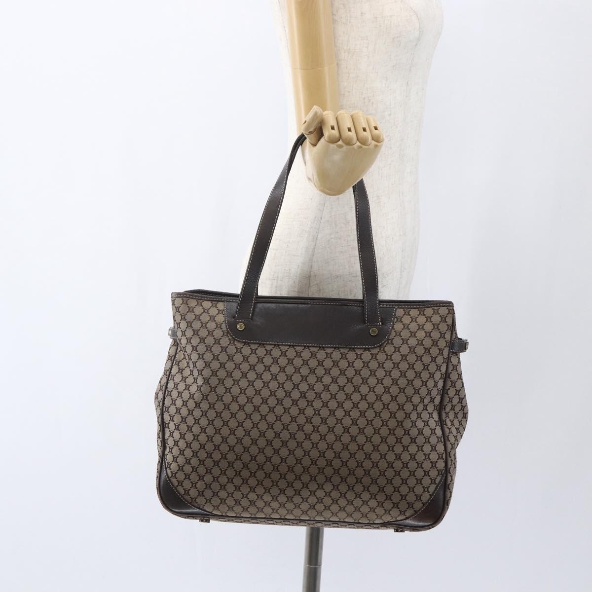 CELINE Macadam Canvas Tote Bag Beige Gold Auth gh1636