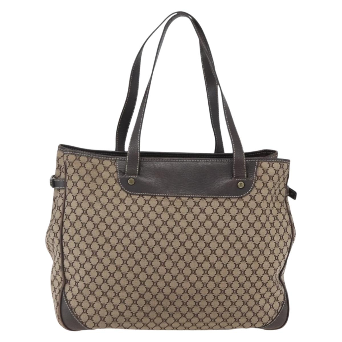 CELINE Macadam Canvas Tote Bag Beige Gold Auth gh1636