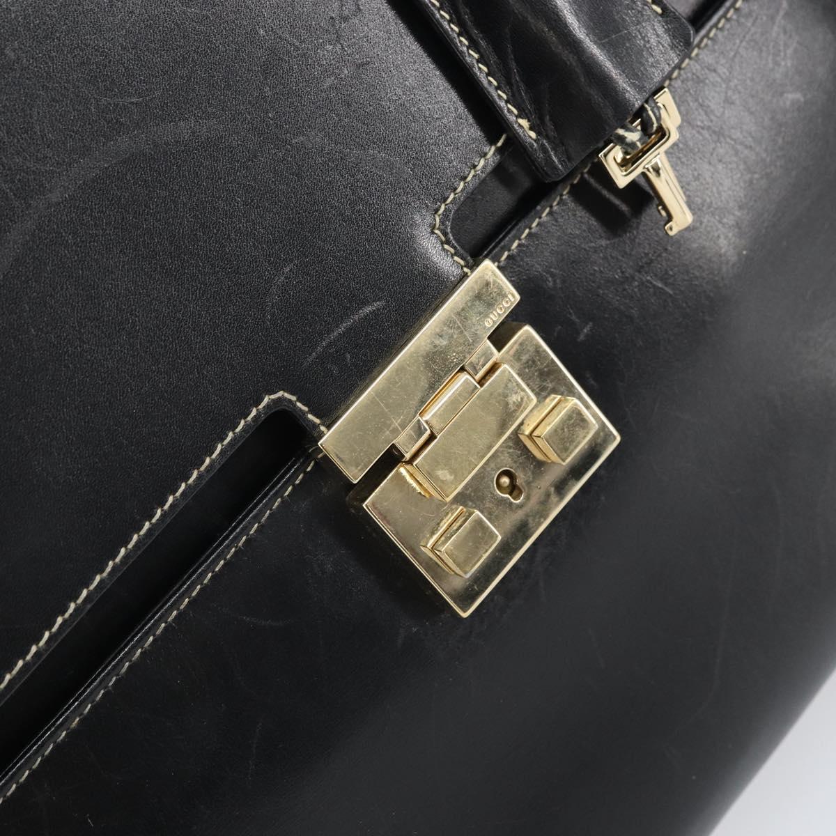 GUCCI Hand Bag Leather Black Gold 000 0857 Auth gh1638