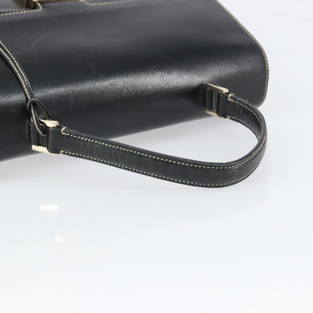 GUCCI Hand Bag Leather Black Gold 000 0857 Auth gh1638