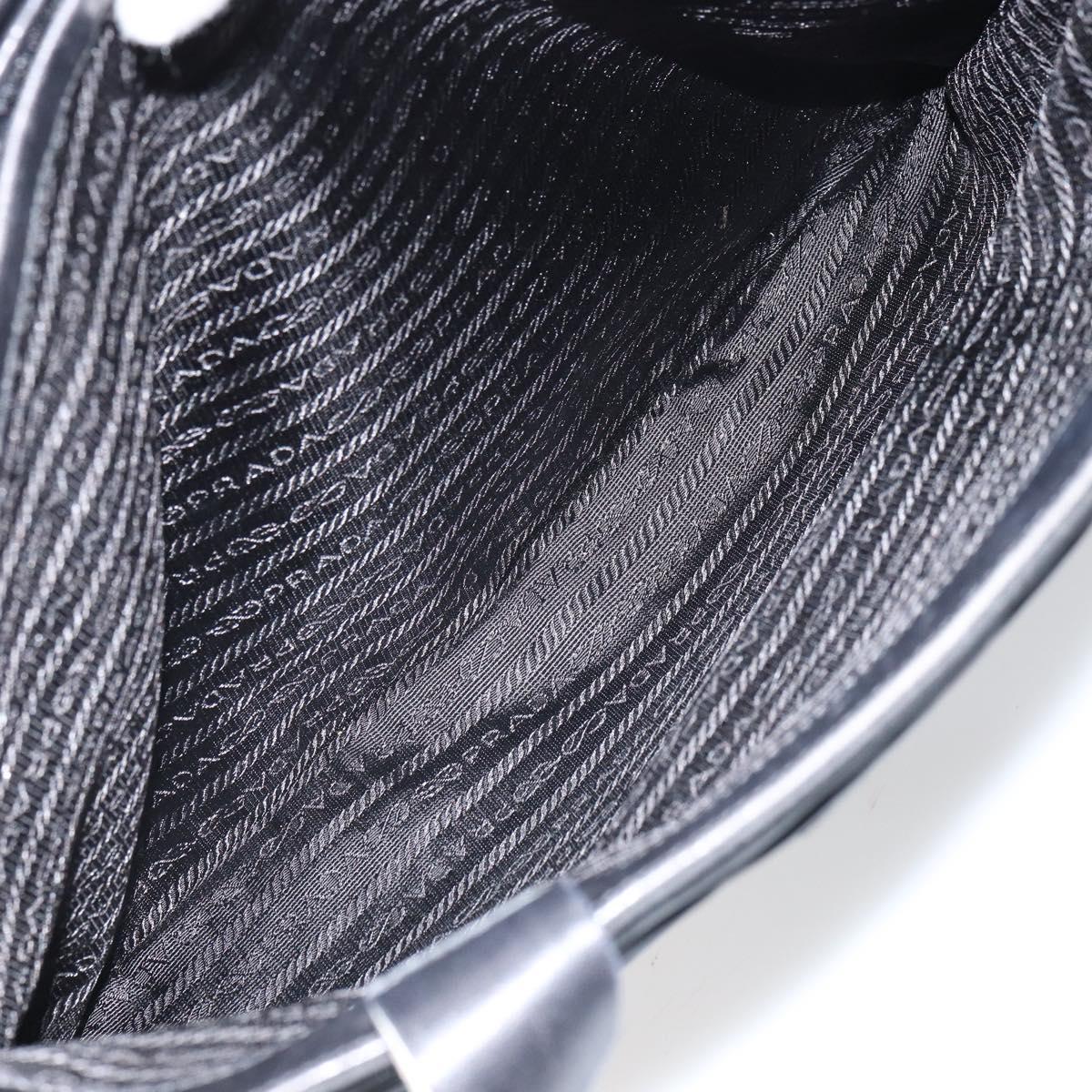 PRADA Tote Bag Nylon Leather Black Silver Auth gh1640