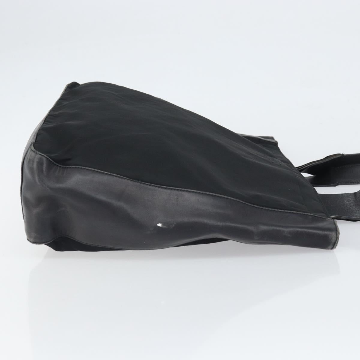 PRADA Tote Bag Nylon Leather Black Silver Auth gh1640