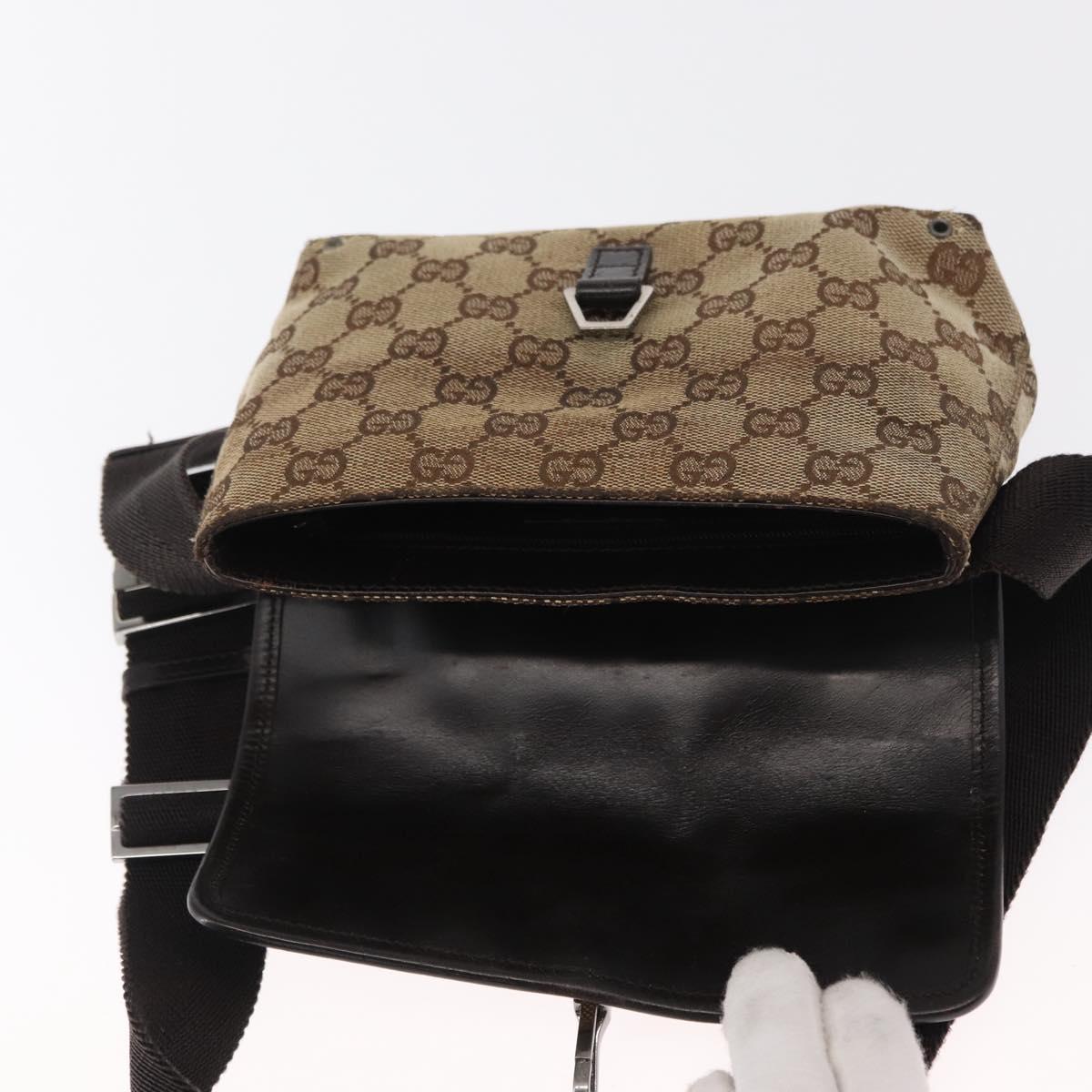 GUCCI GG Canvas Body Bag Beige Silver 92543 Auth gh1646